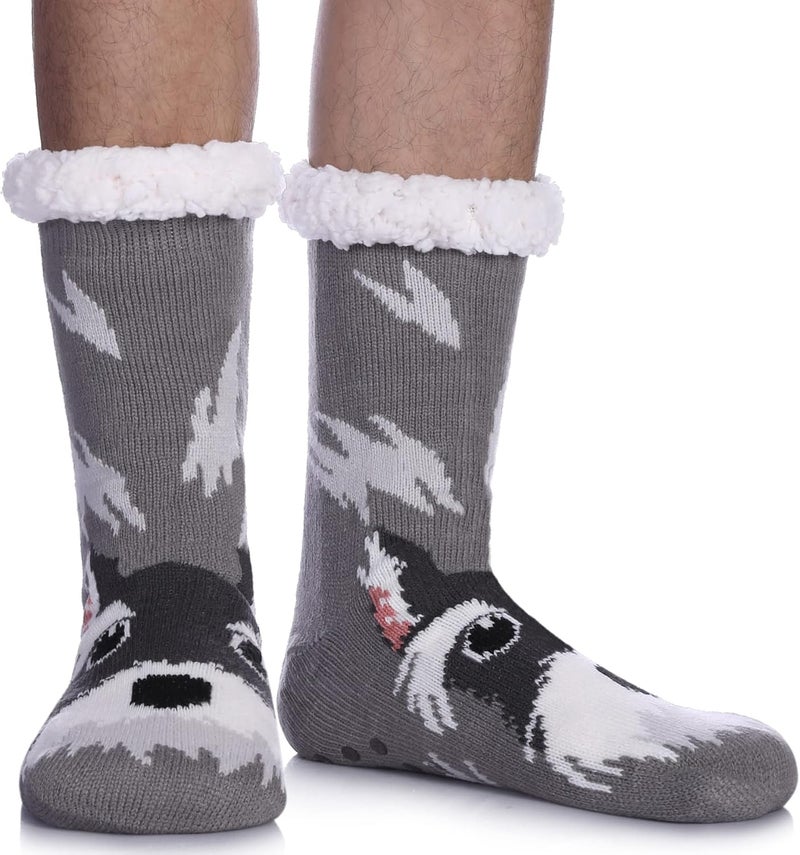 LINEMIN Mens Warm Slipper Socks Soft Cozy Fuzzy Fleece-Lined Winter Non Slip Indoor Christmas Socks - Image 1
